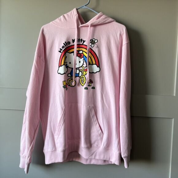 Hello Kitty Hoodie Womens Large Rainbow Graphic Pullover Sweatshirt Sanrio Cat - Picture 1 of 14